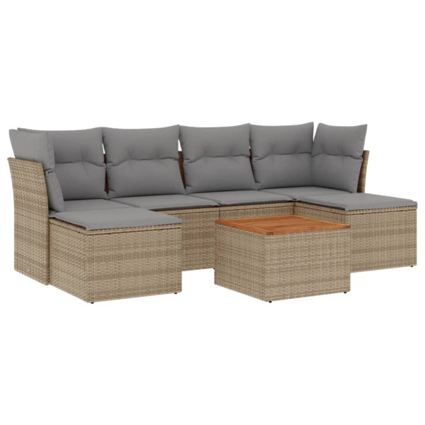 Juego de sofás jardín con cojines beige mezcla 7 pzas ratán PE M 2