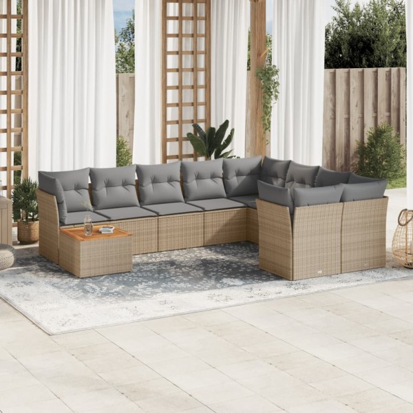 Juego de sofás jardín con cojines beige 10 pzas ratán sintético D