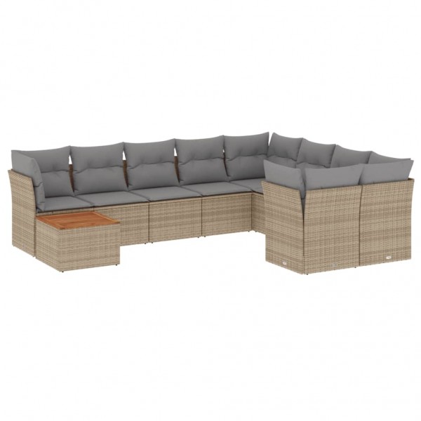 Juego de sofás jardín con cojines beige 10 pzas ratán sintético M 2