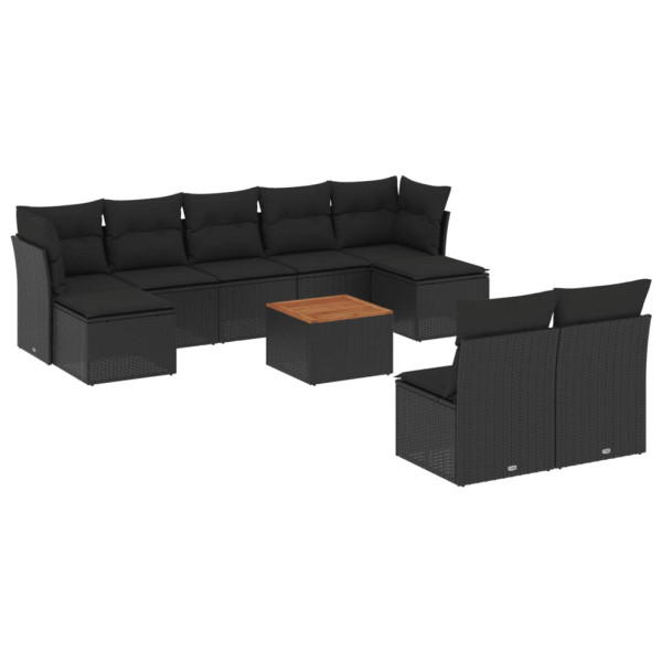 10 pcs conjunto sofás de jardim c/ almofadões vime PE preto M 2