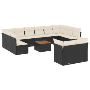 13 pcs conjunto de sofás de jardim com almofadões vime PE preto H