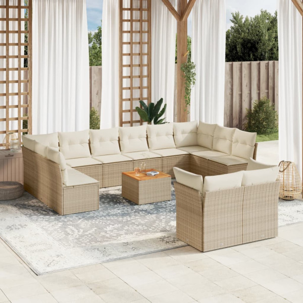 13 pcs conjunto de sofás p/ jardim com almofadões vime PE bege D