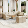 13 pcs conjunto de sofás p/ jardim com almofadões vime PE bege 1