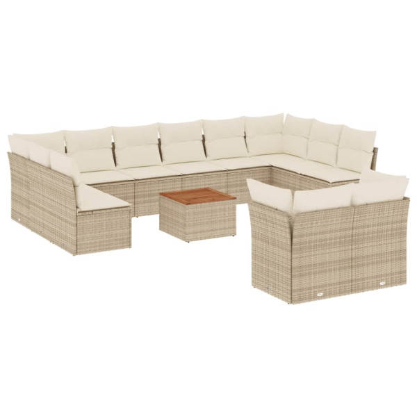 13 pcs conjunto de sofás p/ jardim com almofadões vime PE bege M 2