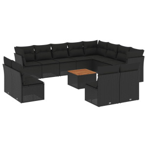 13 pcs conjunto de sofás de jardim com almofadões vime PE preto H