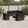 12 pcs conjunto de sofás de jardim c/ almofadões vime PE preto 1