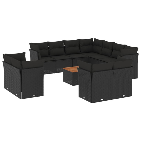 12 pcs conjunto de sofás de jardim c/ almofadões vime PE preto M 2