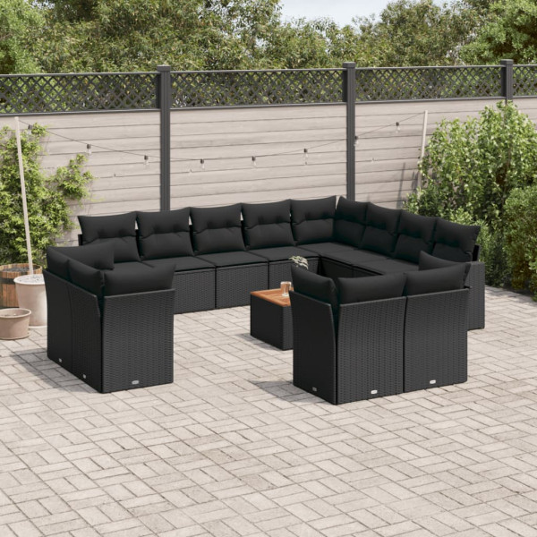13 pcs conjunto de sofás de jardim com almofadões vime PE preto D