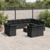 13 pcs conjunto de sofás de jardim com almofadões vime PE preto 1