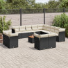 Set sofás de jardín 14 pzas con cojines ratán sintético negro 1