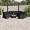 11 pcs conjunto sofás de jardim c/ almofadões vime PE preto 1