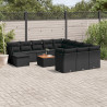 13 pcs conjunto de sofás de jardim com almofadões vime PE preto 1