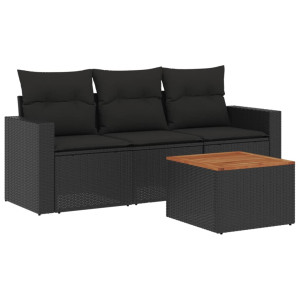 4 pcs conjunto de sofás para jardim c/ almofadões vime PE preto H