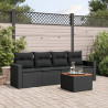 5 pcs conjunto sofás de jardim com almofadões vime PE preto 1