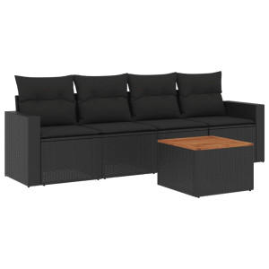 5 pcs conjunto sofás de jardim com almofadões vime PE preto H