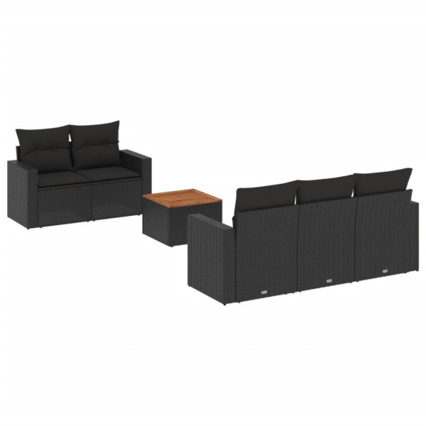 Set de sofás de jardín 6 piezas y cojines ratán sintético negro M 2