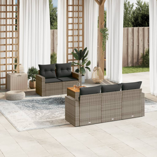 6 pcs conjunto sofás de jardim com almofadões vime cinzento D