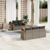 6 pcs conjunto sofás de jardim com almofadões vime cinzento 1