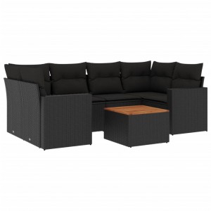7 pcs conjunto de sofás p/ jardim c/ almofadões vime PE preto H