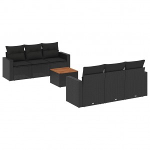 7 pcs conjunto de sofás p/ jardim c/ almofadões vime PE preto H
