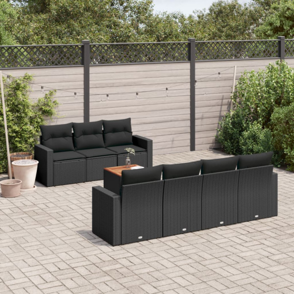 8 pcs conjunto sofás de jardim com almofadões vime PE preto D