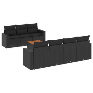 8 pcs conjunto sofás de jardim com almofadões vime PE preto H