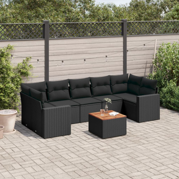 8 pcs conjunto sofás de jardim com almofadões vime PE preto D