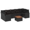 8 pcs conjunto sofás de jardim com almofadões vime PE preto 2