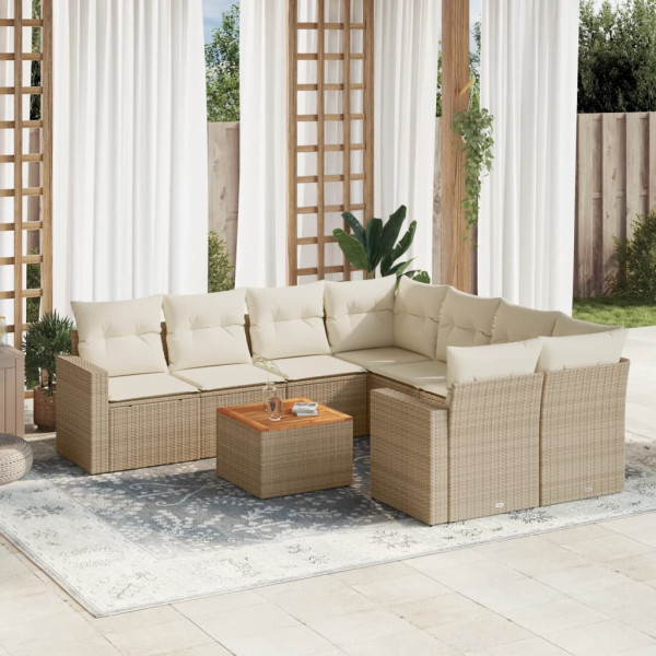 9 pcs conjunto de sofás p/ jardim com almofadões vime PE bege D