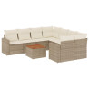 9 pcs conjunto de sofás p/ jardim com almofadões vime PE bege 2