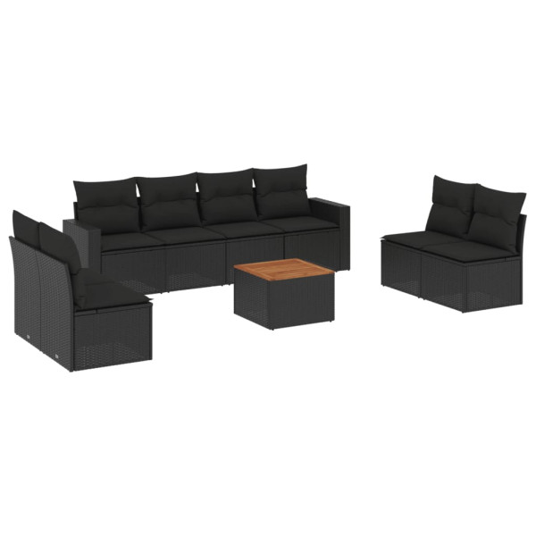 9 pcs conjunto de sofás p/ jardim c/ almofadões vime PE preto M 2