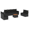 9 pcs conjunto de sofás p/ jardim c/ almofadões vime PE preto 2