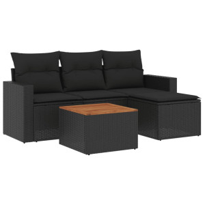 5 pcs conjunto sofás de jardim com almofadões vime PE preto H
