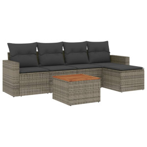 Set de muebles de jardín 6 pzas y cojines ratán sintético gris H