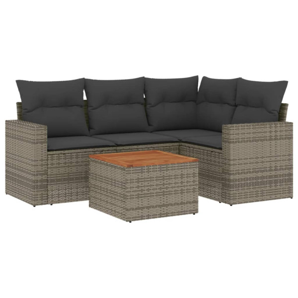 5 pcs conjunto sofás de jardim c/ almofadões vime PE cinzento M 2