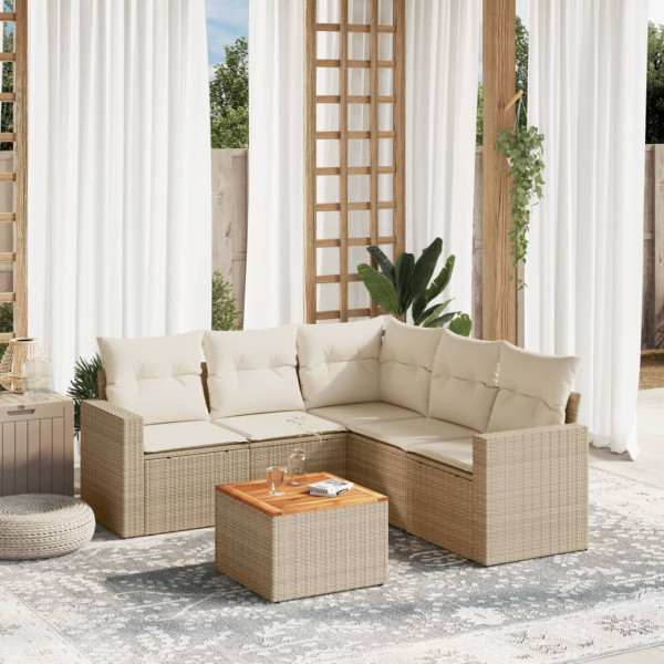 Juego de sofás jardín con cojines 6 pzas ratán sintético beige D
