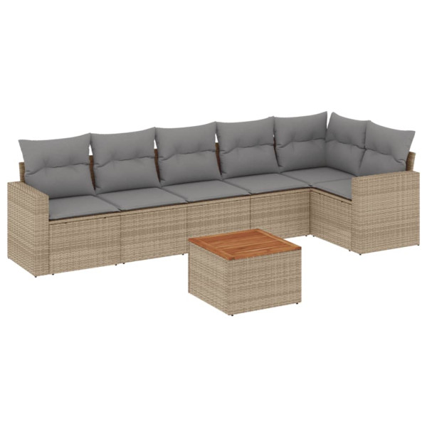7 pcs conj. sofás jardim c/ almofadões vime PE bege misturado M 2