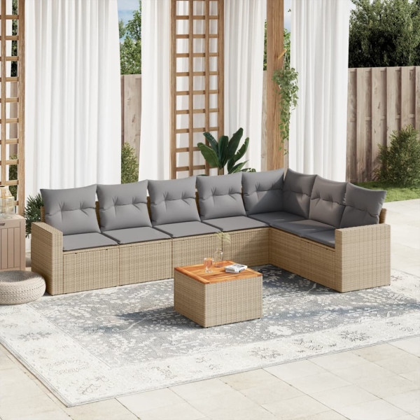 8 pcs conj. sofás jardim c/ almofadões vime PE bege misturado D