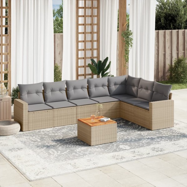 Juego de sofás jardín con cojines beige mezcla 8 pzas ratán PE D