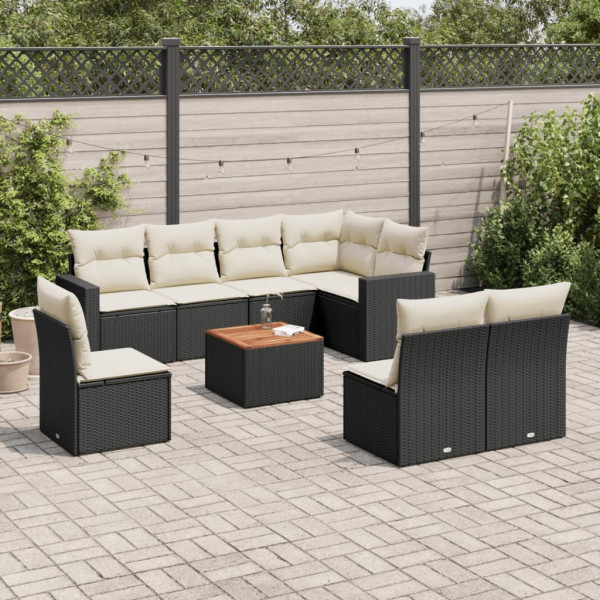 Set de sofás de jardín 8 piezas y cojines ratán sintético negro D