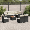 9 pcs conjunto de sofás p/ jardim c/ almofadões vime PE preto 1