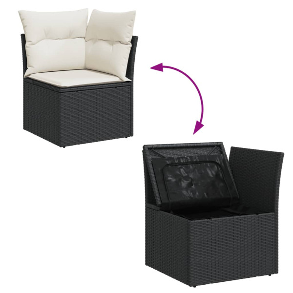 9 pcs conjunto de sofás p/ jardim c/ almofadões vime PE preto M 4