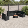 Set de sofás de jardín 10 pzas cojines ratán sintético negro 1