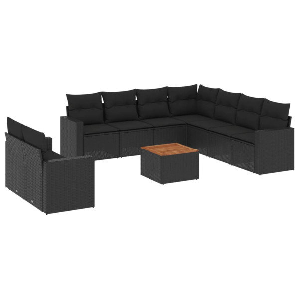 Set de sofás de jardín 10 pzas cojines ratán sintético negro M 2