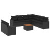 10 pcs conjunto sofás de jardim c/ almofadões vime PE preto 2