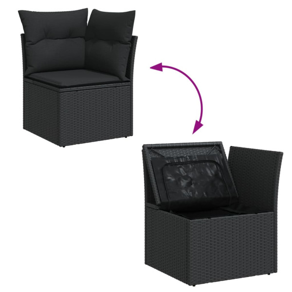 10 pcs conjunto sofás de jardim c/ almofadões vime PE preto M 4