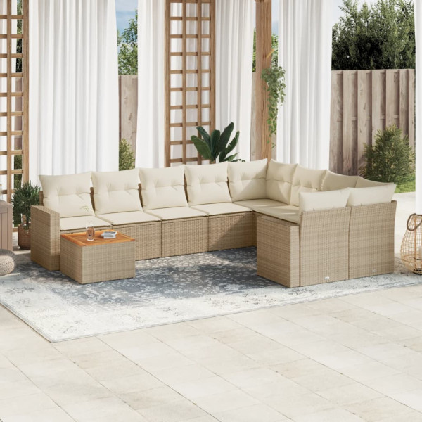 Juego de sofás jardín con cojines beige 10 pzas ratán sintético D