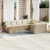 10 pcs conjunto de sofás p/ jardim com almofadões vime PE bege 1