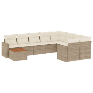 10 pcs conjunto de sofás p/ jardim com almofadões vime PE bege H