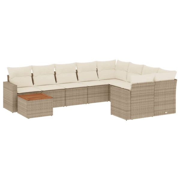10 pcs conjunto de sofás p/ jardim com almofadões vime PE bege M 2